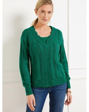 Talbots Pointelle Stitch Cardigan Sweater - Green