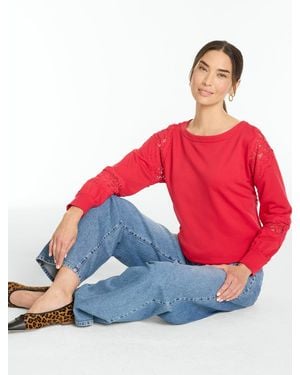 Talbots Pieced Lace Sweatshirt - Red