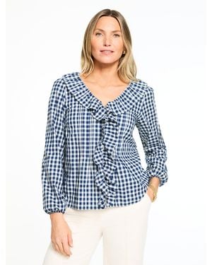 Talbots Pintuck Ruffle Trim Top - Blue