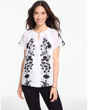 Talbots Smocked Short Sleeve Top - White