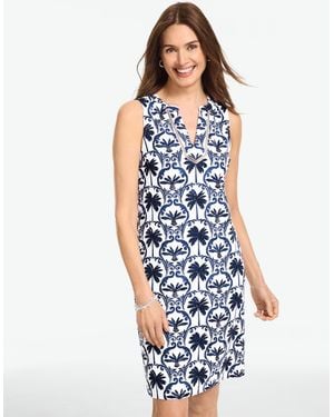 Talbots Effortless Jersey Sleeveless Shift Dress – Palm Tree Damask - Blue