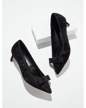 Talbots Sierra Bow Bouquet Damask Kitten Heel Pumps - Black