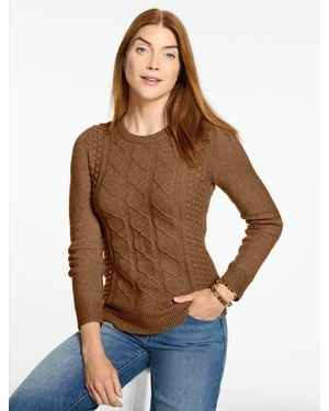 Talbots Mixed Cable Knit Crewneck Jumper - Brown