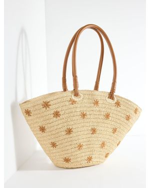 Talbots Embroidered Flare Straw Tote - Natural