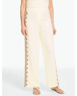 Talbots Embroidered Linen Wide Leg Trousers - Natural