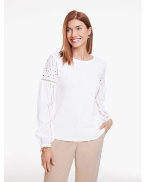 Talbots Eyelet Sleeve Mixed Media Top - White