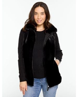 Talbots Knit Faux Fur Vest - Black