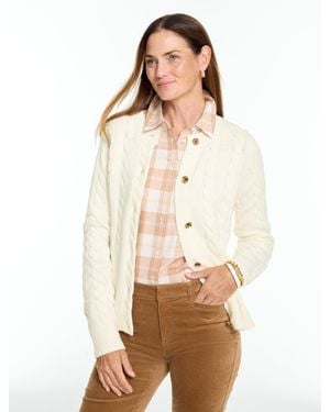 Talbots Cable Knit Crewneck Cardigan Sweater - Natural