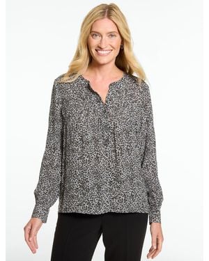 Talbots Micro Leopard Pintuck Top - Grey