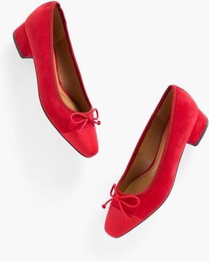 Talbots Vanessa Cap Toe Suede Block Heel Court Shoes - Red