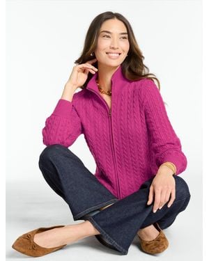 Talbots Cable Knit Full-zip Cardigan Sweater - Pink