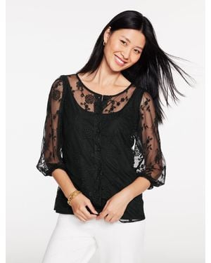 Talbots Marigold Floral Embroidered Top - Black
