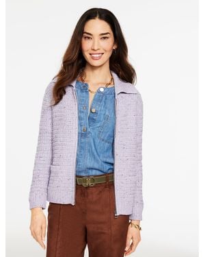 Talbots Tweed Zip Front Cardigan Sweater - Blue