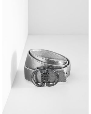 Talbots Reversible Metallic Crystal Pebble Leather Belt - Gray