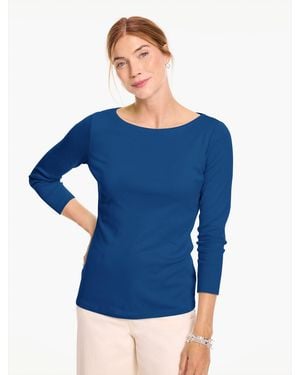 Talbots Solid Bateau Neck T-shirt Pima Cotton - Blue