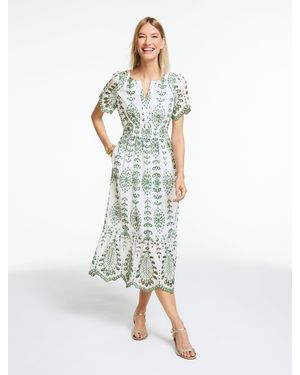 Talbots Bicolour Teardrop Eyelet Smocked Dress - White
