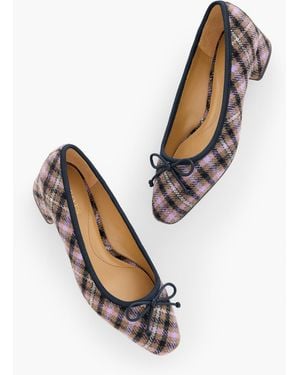 Talbots Vanessa Pemberley Plaid Block Heel Court Shoes - White