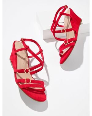 Talbots Royce Strappy Wedge Suede Sandals - Red