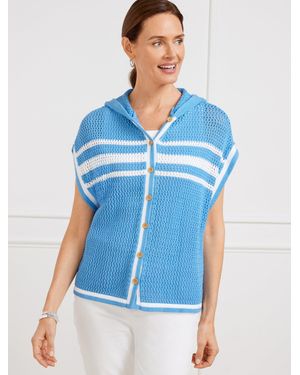 Talbots Open Stitch Hooded Striped Poncho - Blue