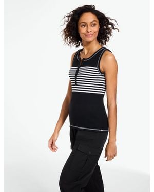 Talbots Draped Rib Henley Sleeveless Tank Top - White
