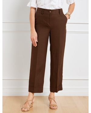 Talbots Slim Wide Ankle Cuff Linen Trousers - Brown