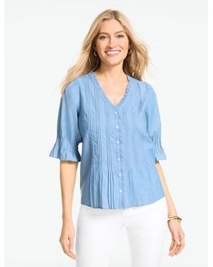 Talbots Pintuck Chambray Top - Blue
