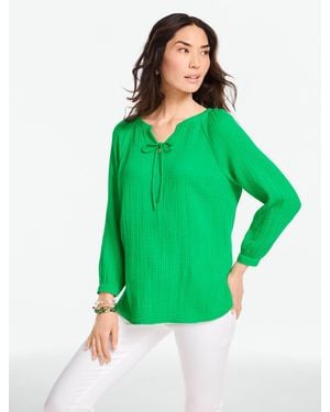 Talbots Gauze Band Collar Popover Shirt - Green