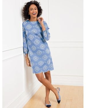 Talbots Tie Sleeve Eyelet Chambray Dress - Blue