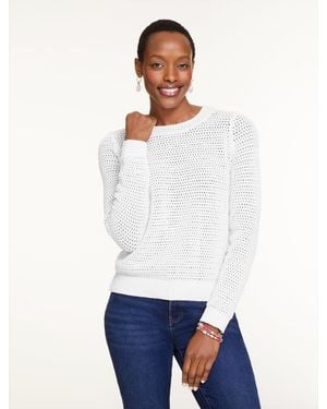 Talbots Open Stitch Crewneck Sweater - White