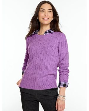 Talbots Tweed Cable Knit Crewneck Jumper - Purple
