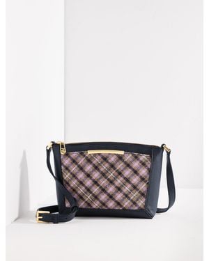 Talbots Darcy Leather Pemberley Plaid Crossbody Bag - White