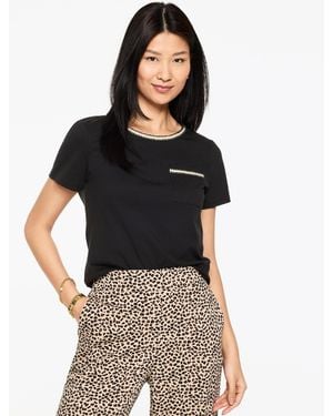 Talbots Tweed Trim Pocket Crewneck T-shirt - Black