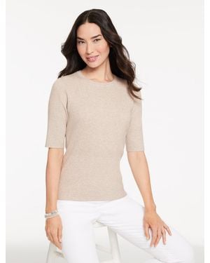 Talbots Elbow Sleeve Ribbed Crewneck Jumper - White