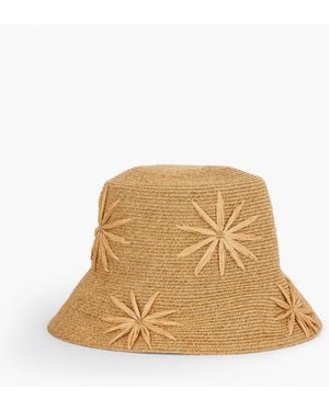 Talbots Flower Embroidered Straw Hat - Natural
