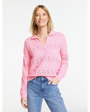 Talbots Pointelle Johnny Collar Jumper - Pink