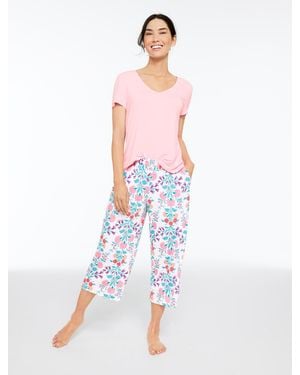 Talbots X Soma Cool Nights Short Sleeve & Crop Pants Pyjama Set - White
