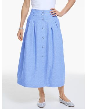 Talbots Linen Blend Button Midi Skirt - Blue
