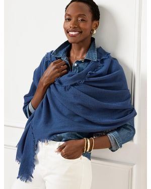 Talbots Fringe Wool Wrap - Blue