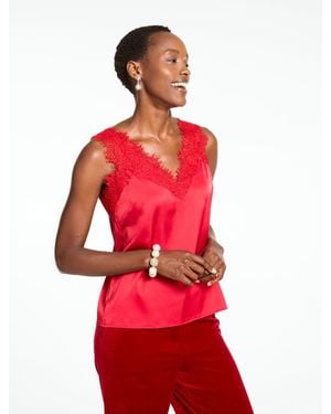Talbots Soft Satin Charmeuse Lace Shell Sweater - Red
