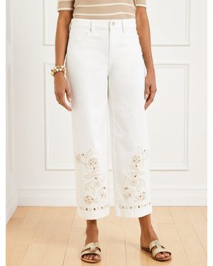 Talbots High Waist Wide Crop Embroidered Jeans - Natural