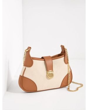 Talbots Leather Canvas Crossbody Bag - Natural