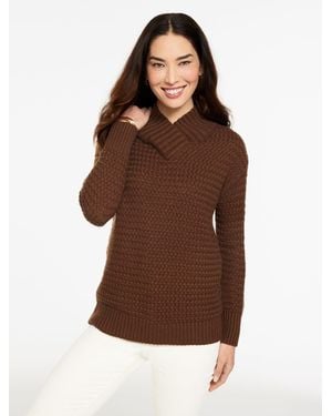Talbots Textured V-neck Pullover Jumper - Brown