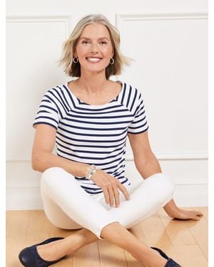 Talbots Effortless Jersey Stripe Bateau Neck T-shirt - Blue