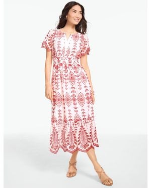 Talbots Bicolour Teardrop Eyelet Smocked Dress - Red