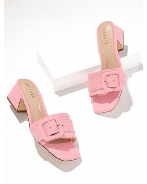 Talbots Kathryn Buckle Linen Block Heel Sandals - Pink
