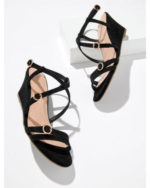 Talbots Royce Strappy Wedge Suede Sandals - Black