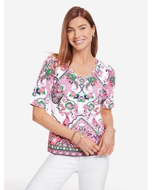Talbots Elbow Sleeve V-neck T-shirt - White