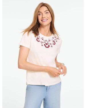 Talbots Floral Embroidered Top - White