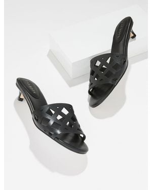 Talbots Raquel Perforated Vachetta Kitten Heel Mules - Black