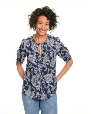 Talbots Ruffle Button Front Top - Blue